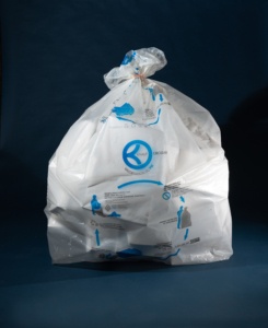 photo d'un sac plastique Knauf Circular, rempli et fermé