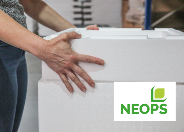 Zoom in on the hands of a person holding a neops box Knauf Industries