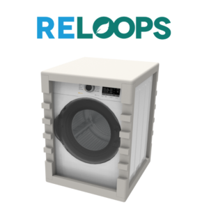 Visuel 3D d'une machine à laver avec son emballage en RELOOPS Knauf Industries